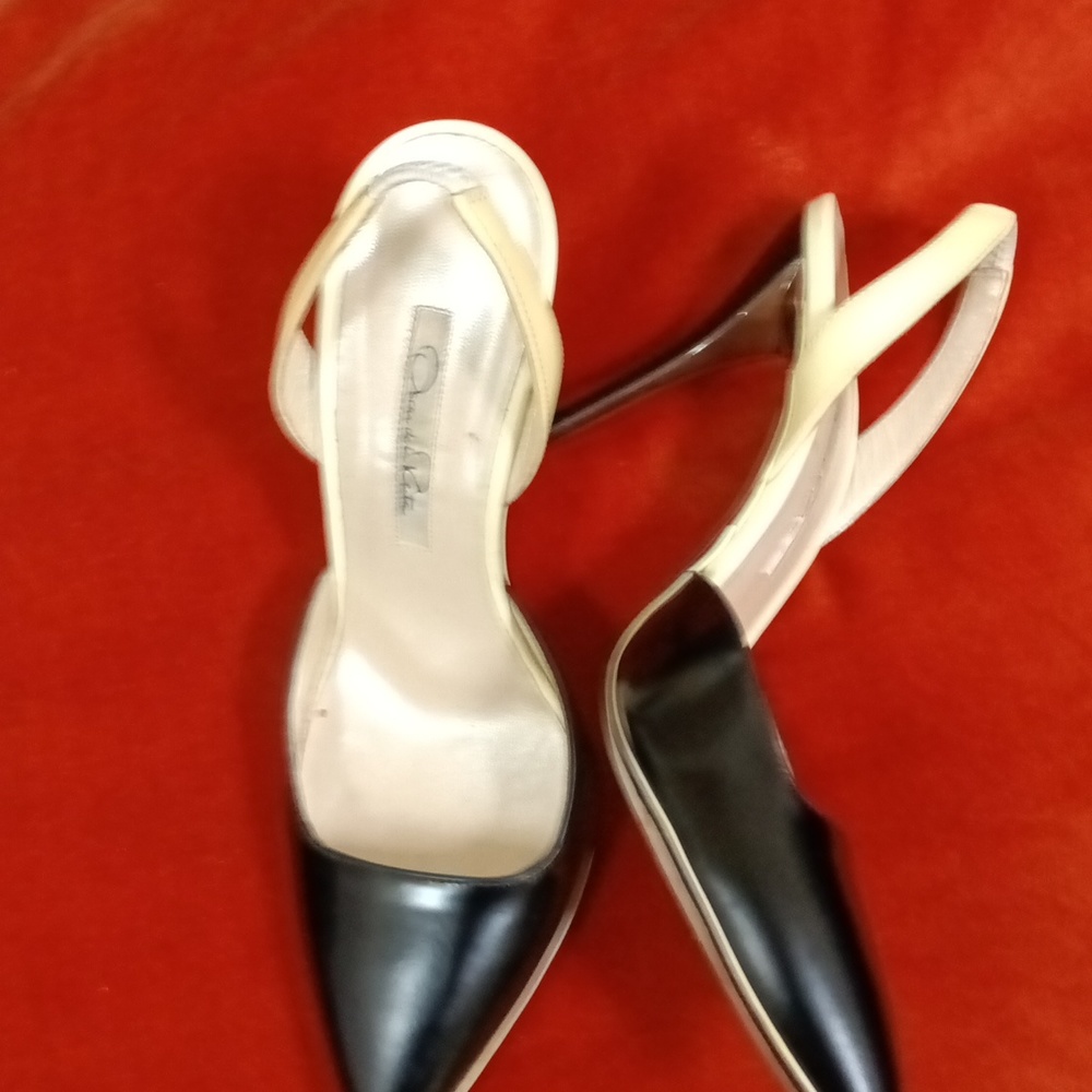 Black leather pumps